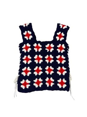 Vintage Handmade Grannysquare Crochet Knit Americana Tank